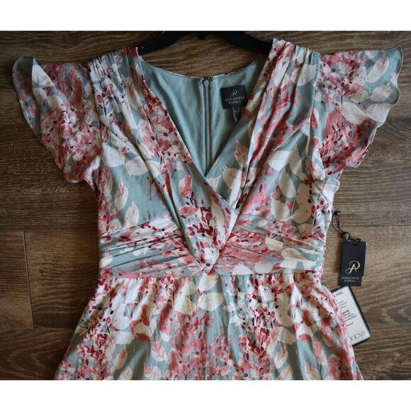 Adrianna Papell Sz 16 Aqua Multi Floral Printed Surplice Fit & Flare Dress - Picture 8 of 14